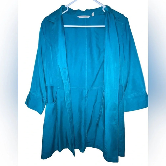 Soft Surroundings Button Down 3/4 Sleeve Tunic Teal Women’s Size Small Pockets - Picture 2 of 6